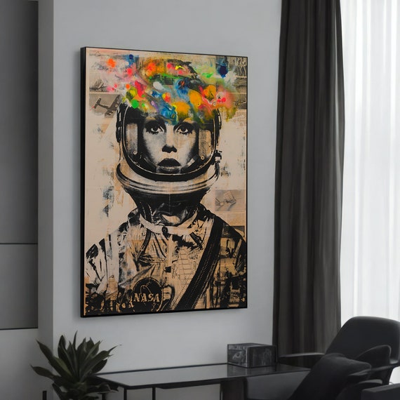 Colorful Nasa Astronaut Canvas Art Banksyinspired Graffiti Painting Unique And Vibrant Gift For Lovers