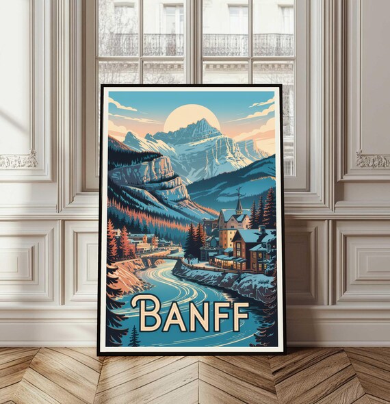 Banff Poster Travel Canada Print Wall Art Cityscape Mountain Nature
