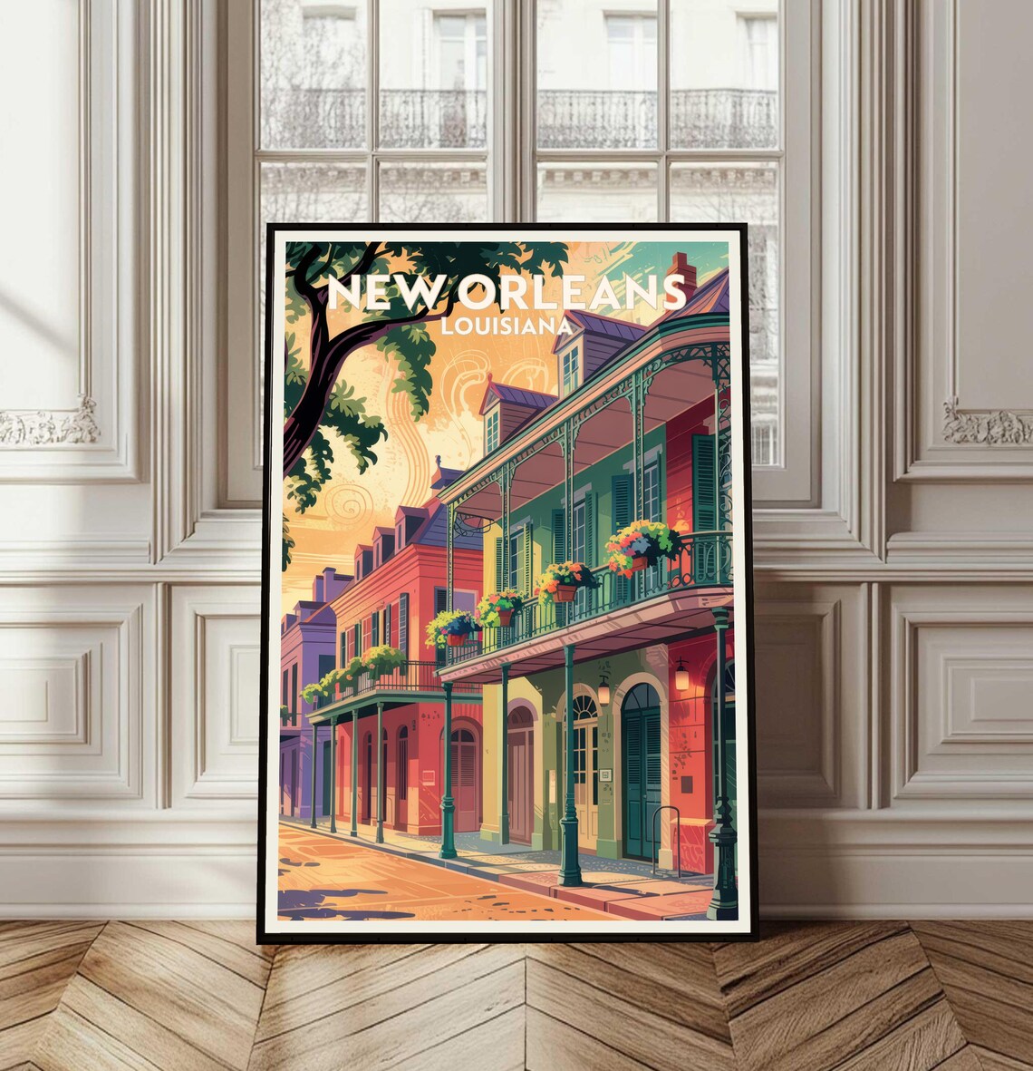 New Orleans Louisiana French Quarter Balcony Street Scene Poster