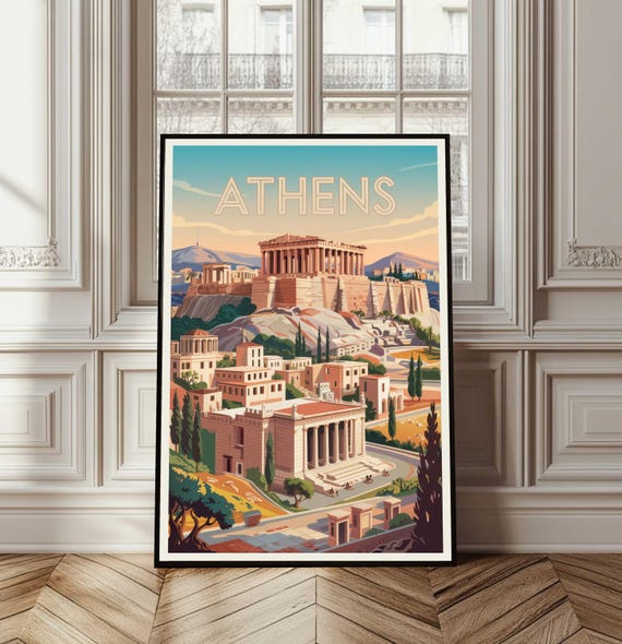Athens Poster Travel Greece Print Wall Art City Gift Illustration Home Decor