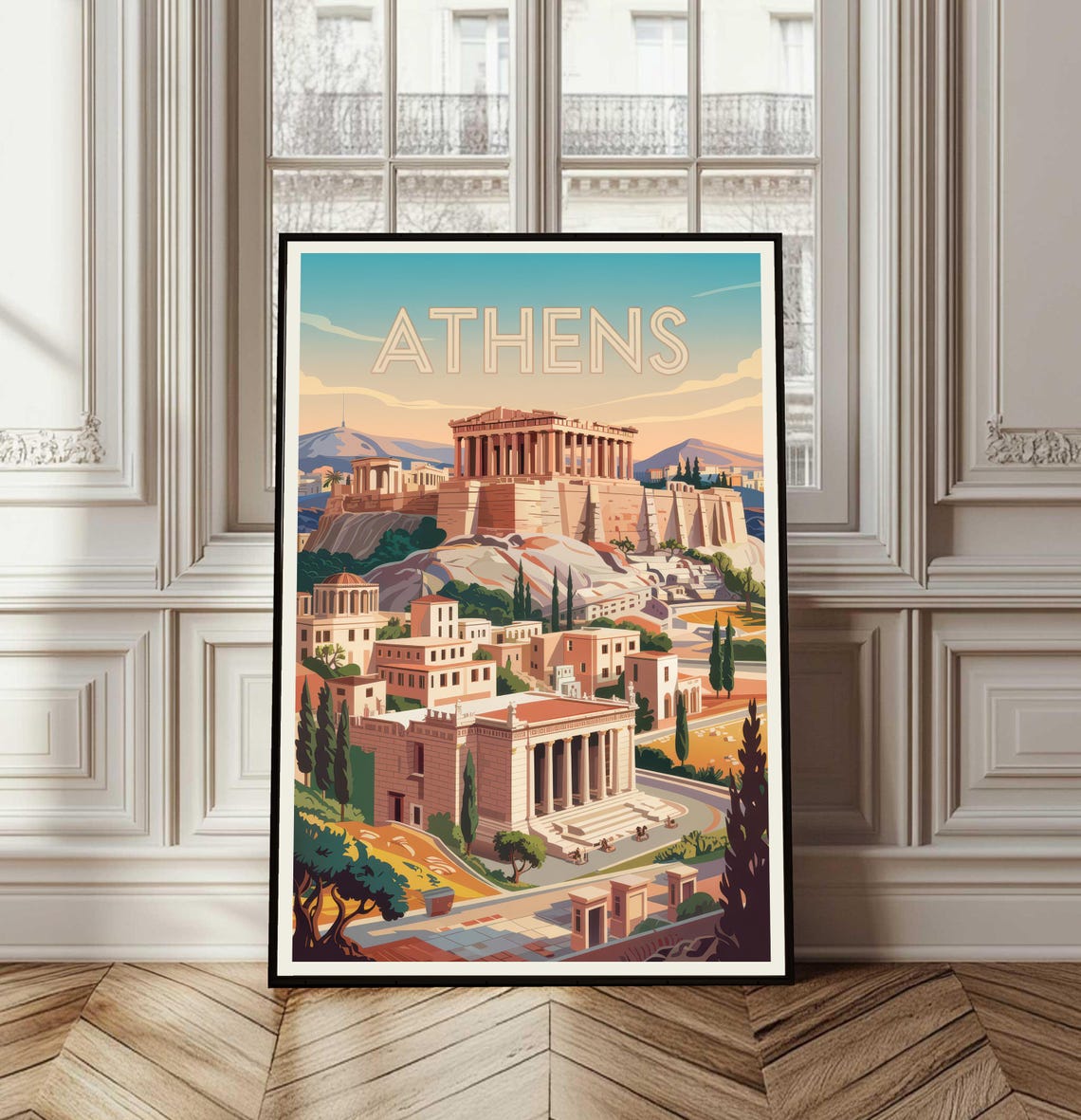 Athens Greece Vintage Travel Acropolis Parthenon Landmark Poster