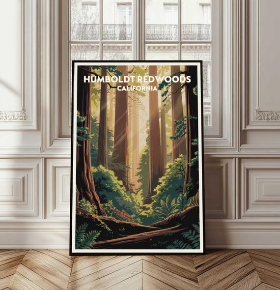 Humboldt Redwoods Poster Redwoodstravel Wall Art City Gift Print Forest