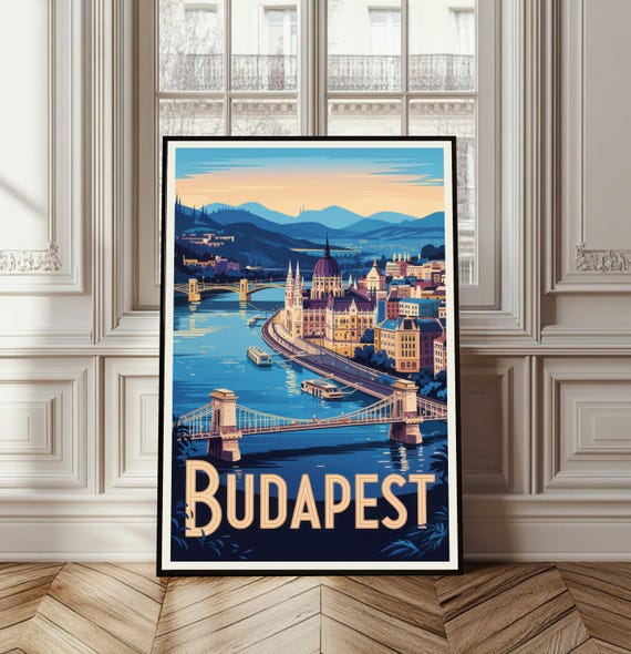 Budapest Poster Travel Hungary Print Wall Art Cityscape Illustration