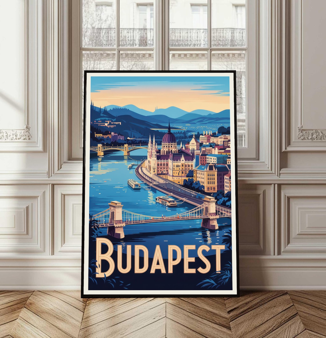 Budapest Poster Travel Hungary Print Wall Art Cityscape Illustration