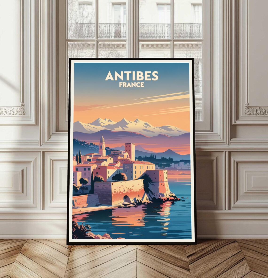 Antibes France Vintage Travel Poster French Riviera Sunset Coast