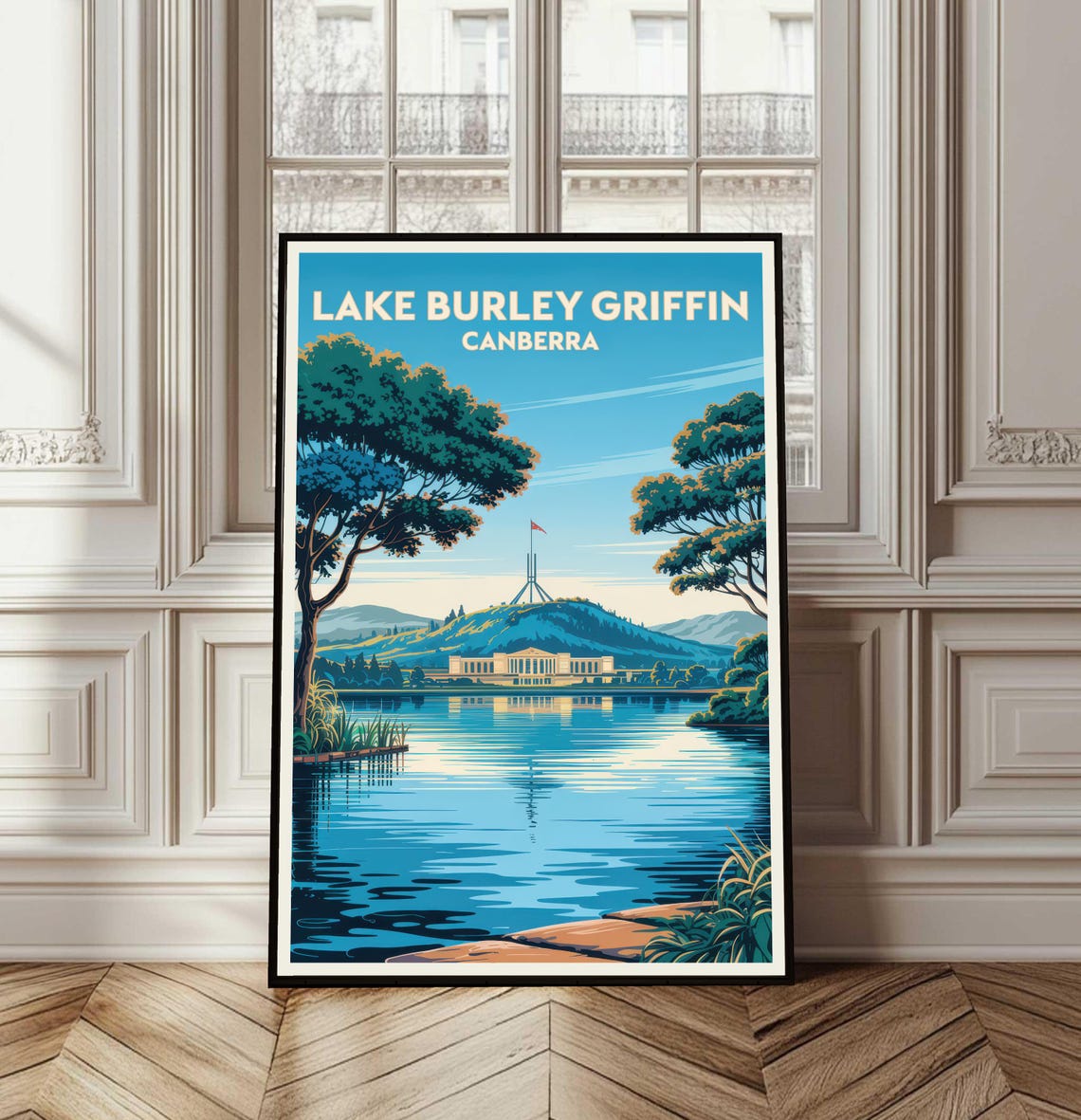 Lake Burley Griffin Canberra Australia Vintage Style Travel Poster