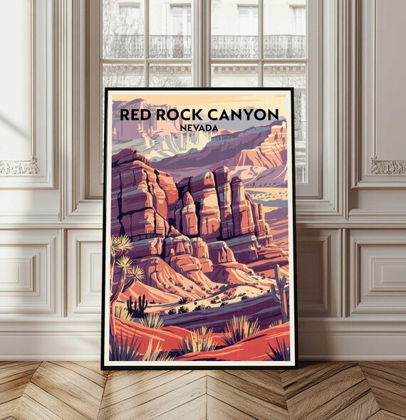 Red Rock Canyon Nevada Red Desert Cliffs Vintage Travel Poster