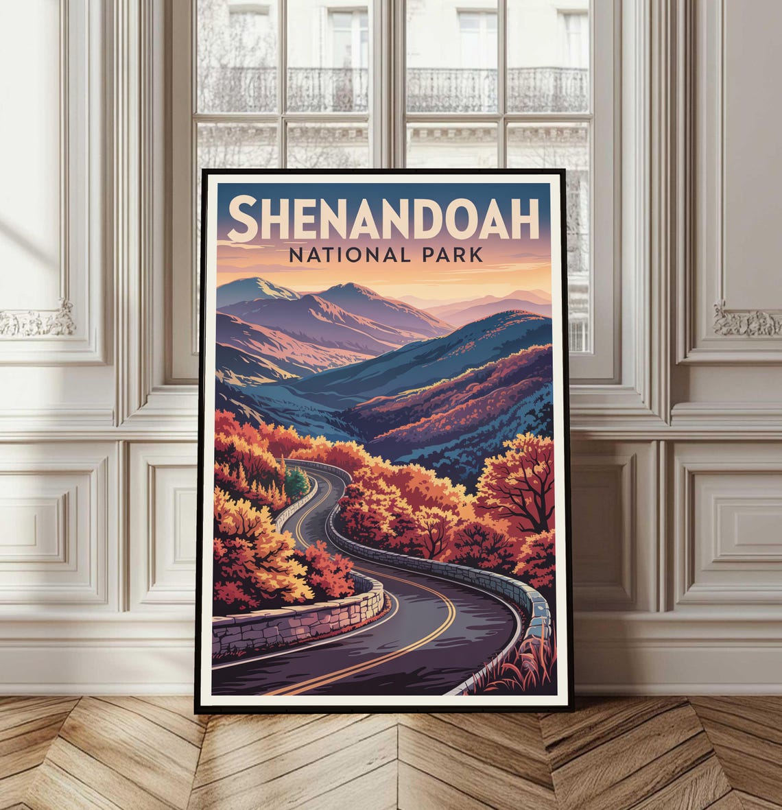 Shenandoah National Park Autumn Mountain Road Vintage Travel Poster