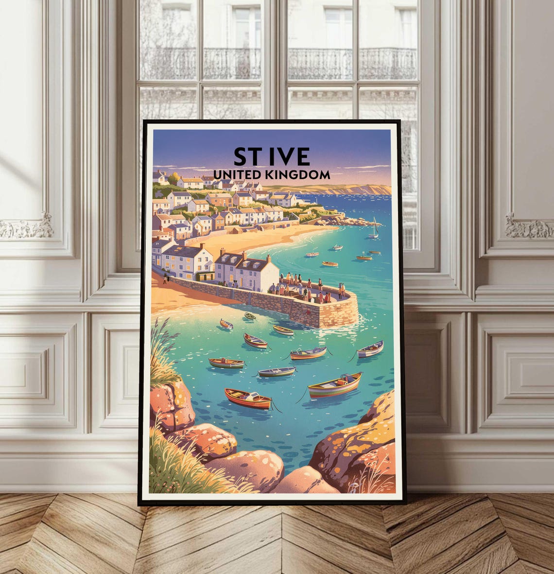 St Ive United Kingdom Seaside Harbor Boats Vintage Travel Poster