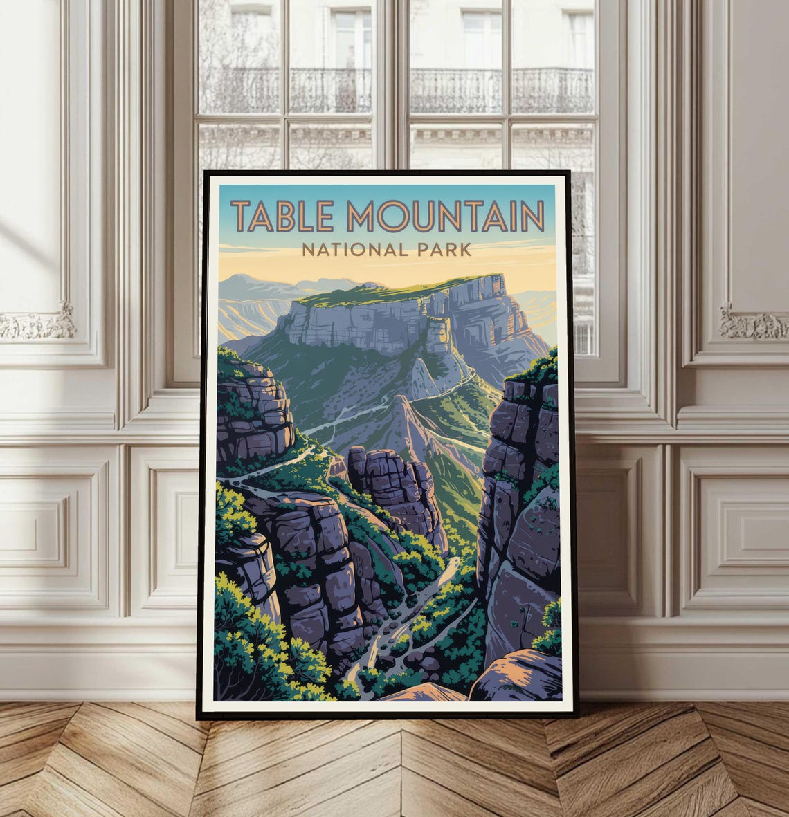 Table Mountain National Park South Africa Cliffs Vintage Travel Poster