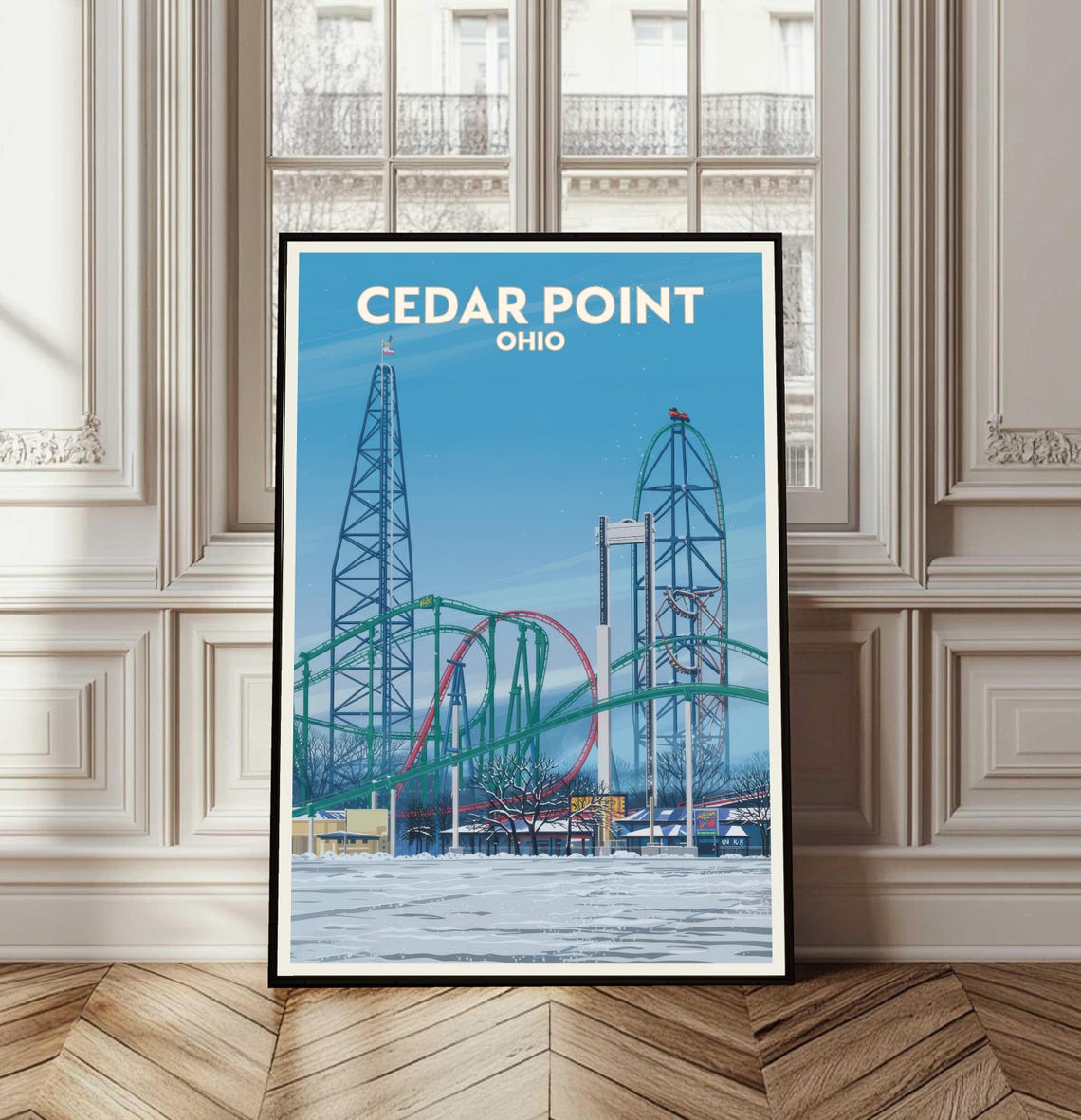 Cedar Point Ohio Roller Coaster Thrill Park Vintage Travel Poster