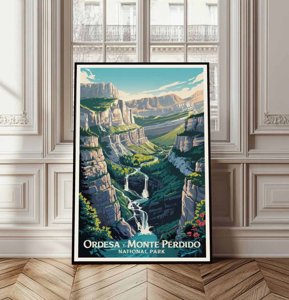 Ordesa Monte Perdido Spain National Park Waterfall Canyon Travel Poster