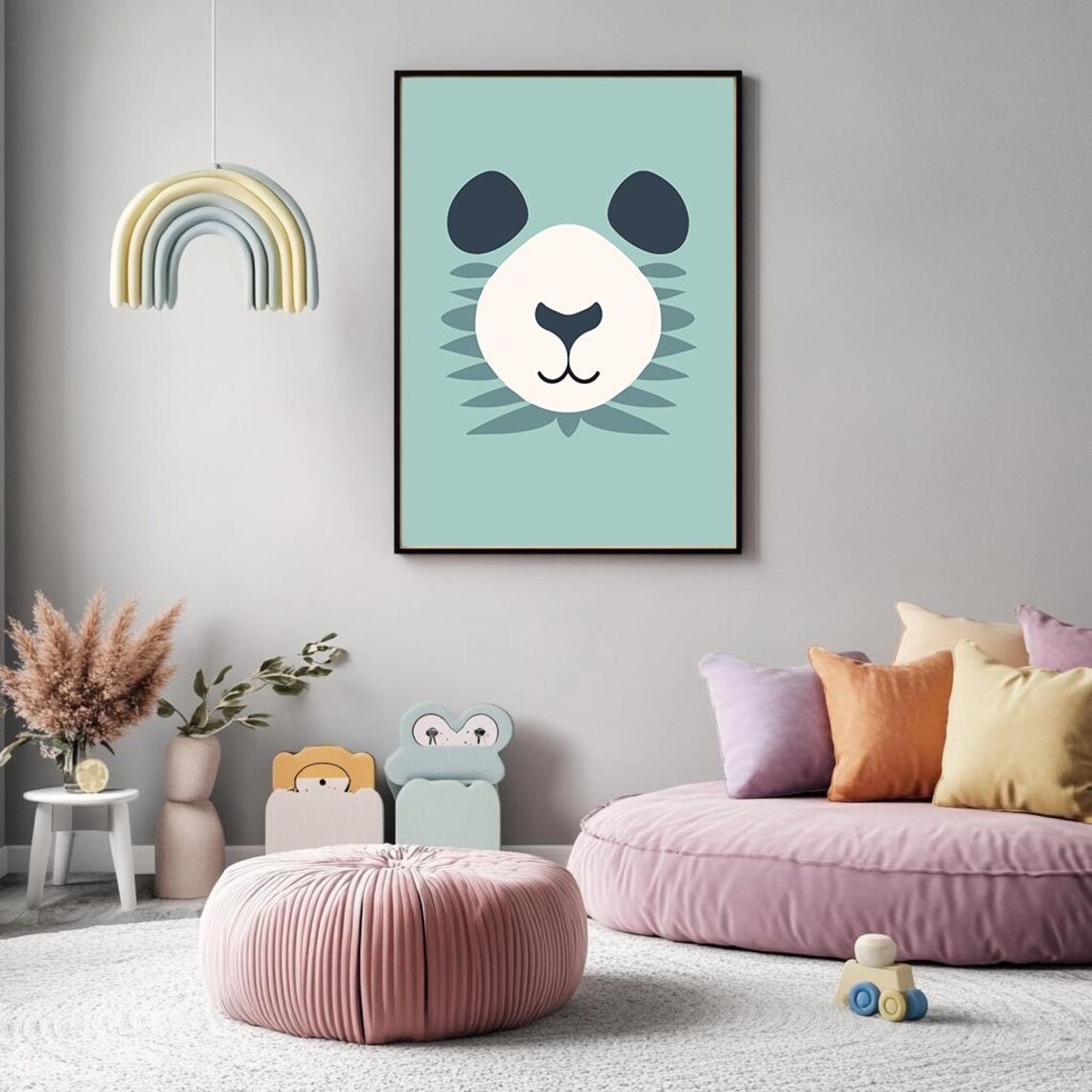 Minimalist Panda Face On Teal Nursery Kids Room Animal Art Poster - Image 4