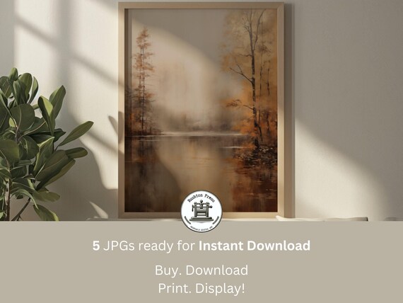 Vintage Fall Landscape Painting Neutral Autumn Art