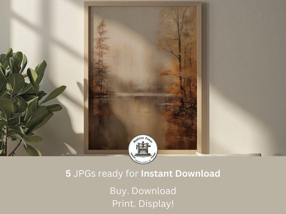 Vintage Fall Landscape Painting Neutral Autumn Art