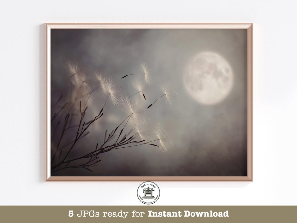 Moonlit Dandelion Print Japandi Wabi Sabi Nature Art