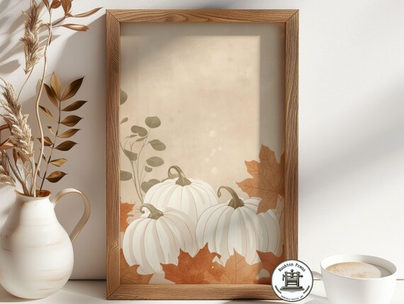 Neutral Pumpkin Watercolor Painting Beige Autumn Decor