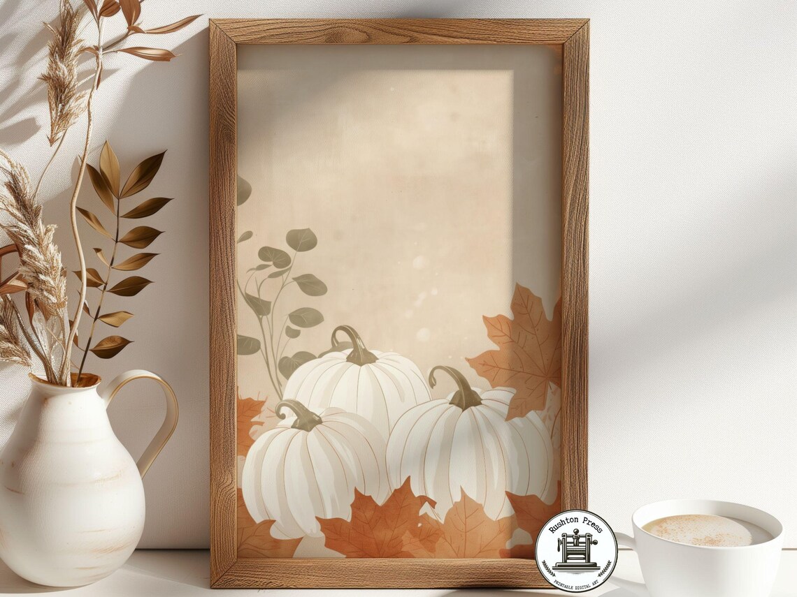 Neutral Pumpkin Watercolor Painting Beige Autumn Decor