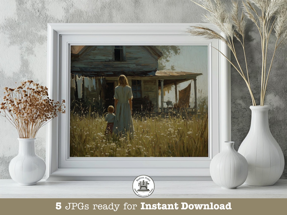 Southern Mother And Child, Rustic Farmhouse Art Print