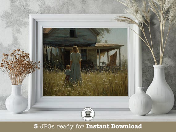 Southern Mother And Child, Rustic Farmhouse Art Print