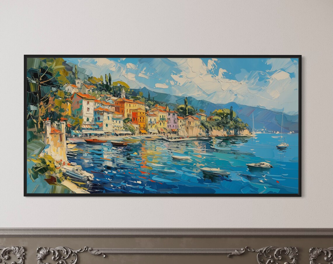 Italian Mediterranean Coastal Town Harbor Boats Blue Sea Travel Poster - Image 4