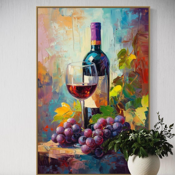 Wine Wall Art Rustic Wine Bottle Vineyard Inspired Home Decor Bold Grapes And Wine Print Perfect For Dining Room Or Above Bed
