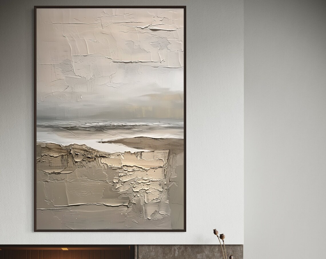 Nordic Shoreline Whispers Neutral Abstract Coastal Art Poster