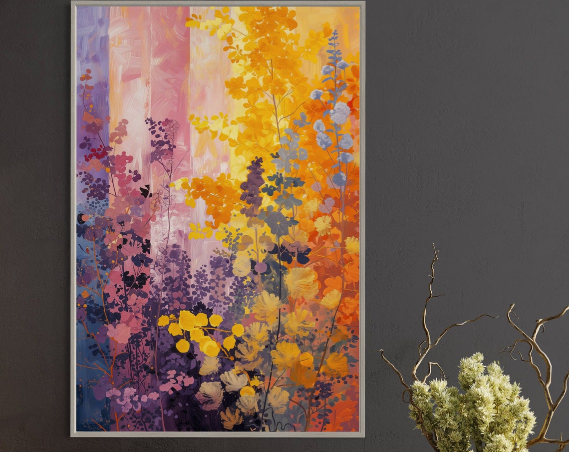 Yellow Violet Wildflowers Abstract Botanical Vibrant Bloom Art Poster