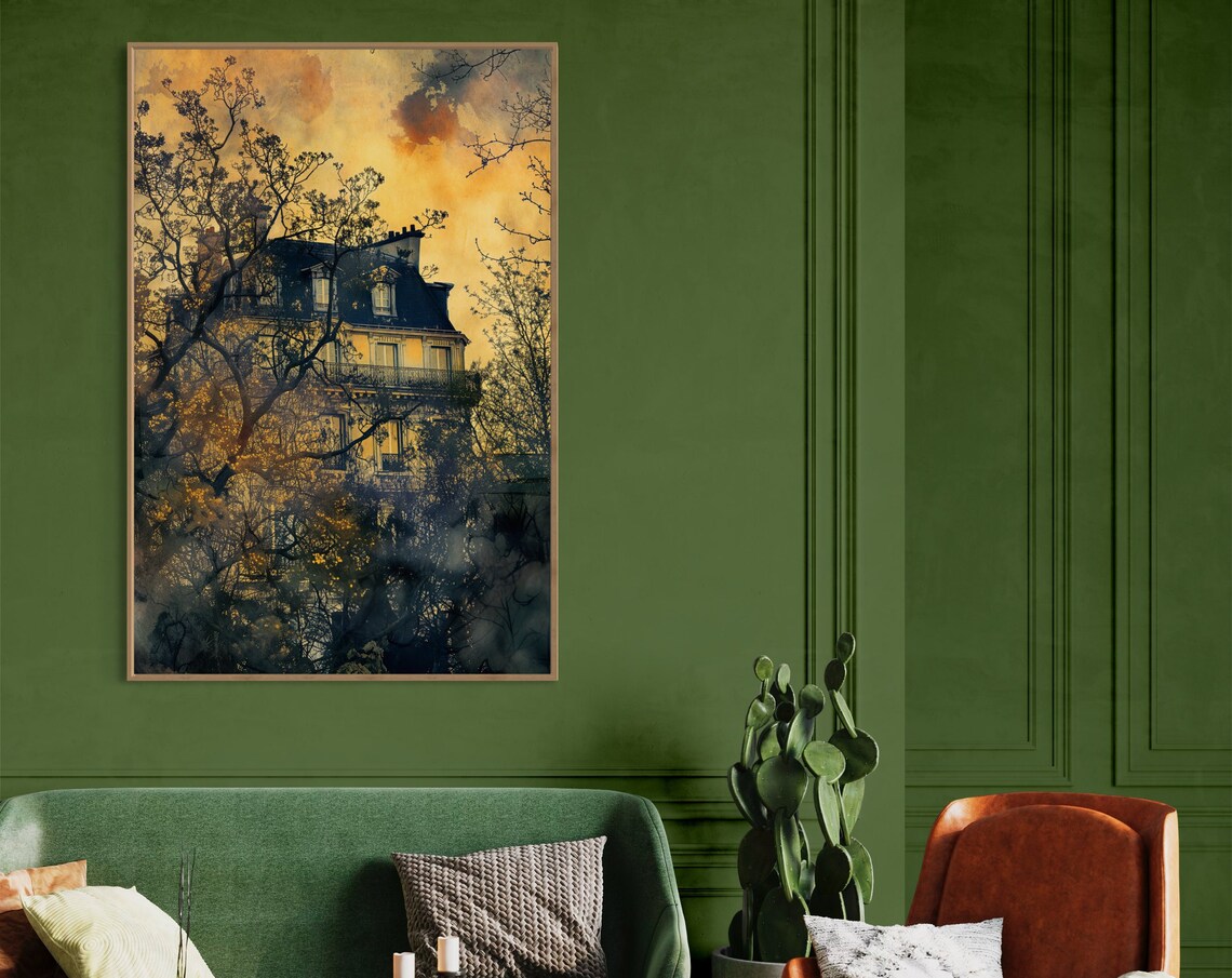 Victorian Gothic House, Vintage Halloween Art Print