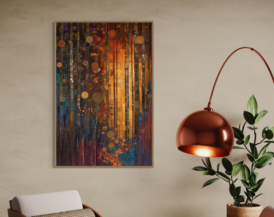 Klimt-Inspired Abstract Forest Wall Art Print