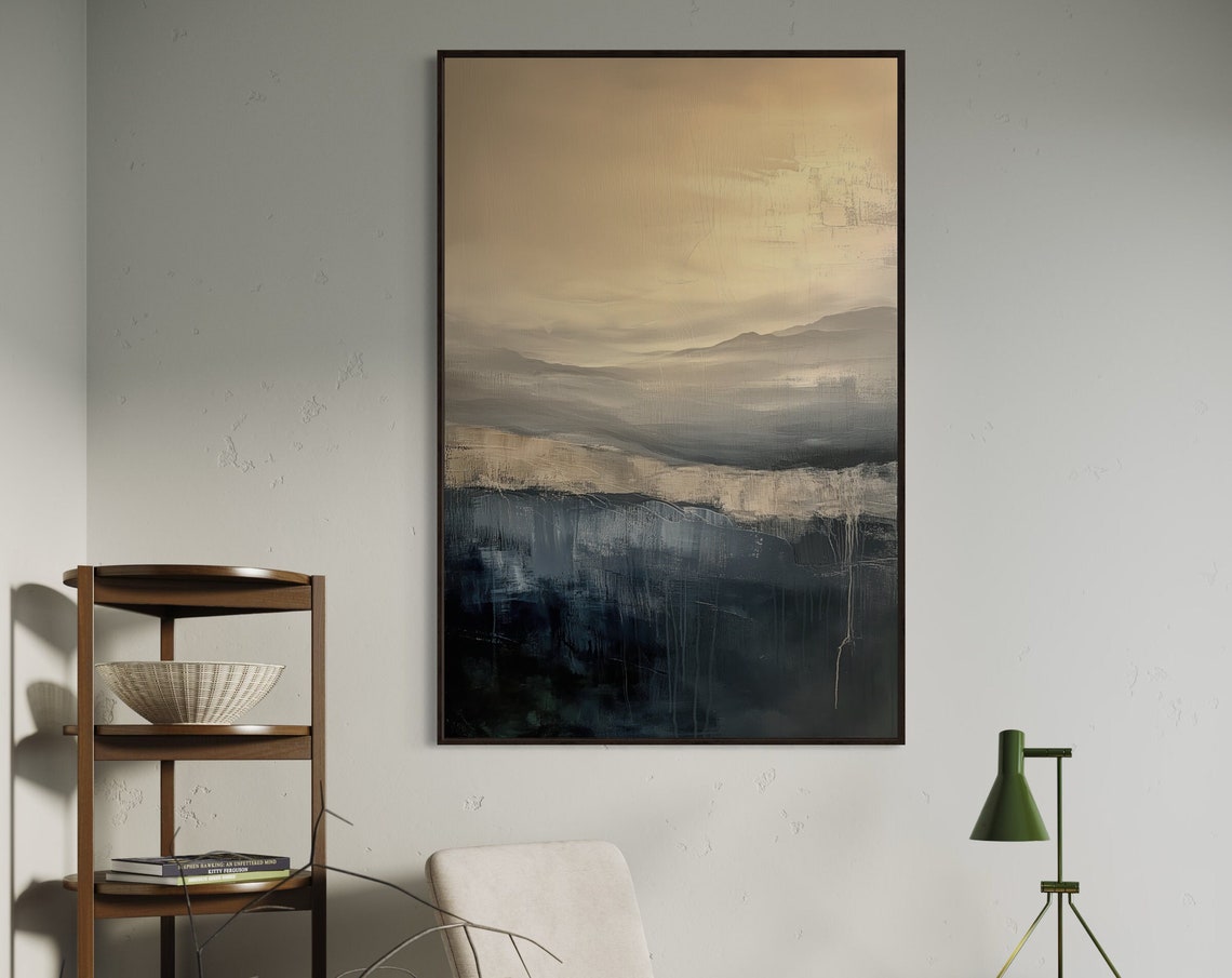 Monochrome Minimalist Mountains Black And Beige Abstract Landscape Art Print Luxury Neutral Clouds For Rustic Decor - Image 5