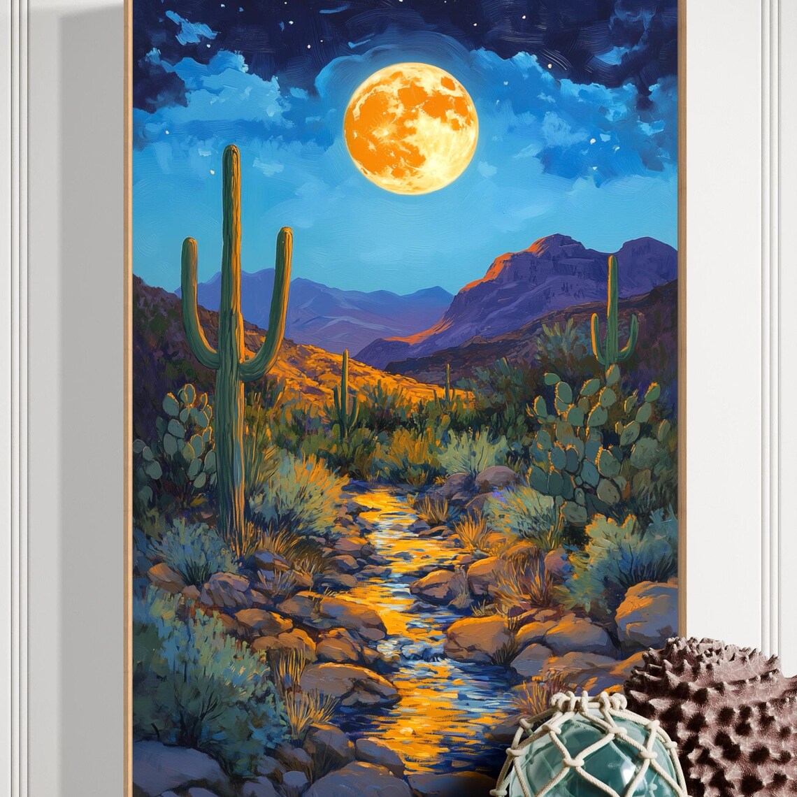 Desert Moon Boho Cactus Southwestern Landscape Art Print