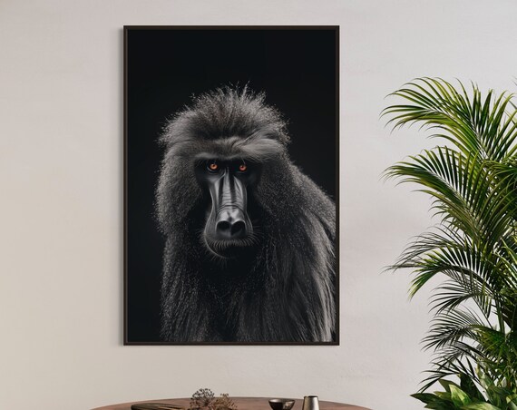 Intense Baboon Portrait Striking Wildlife Photography Art Poster
