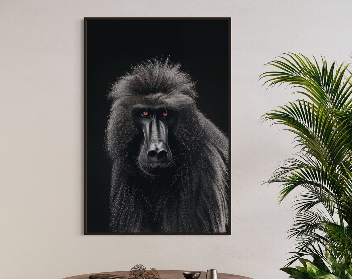 Intense Baboon Portrait Striking Wildlife Photography Art Poster