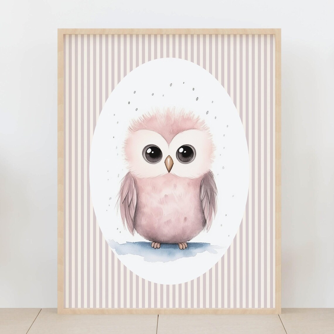 Baby Pink Owl Watercolor Cute Nursery Kids Animal Bird Poster