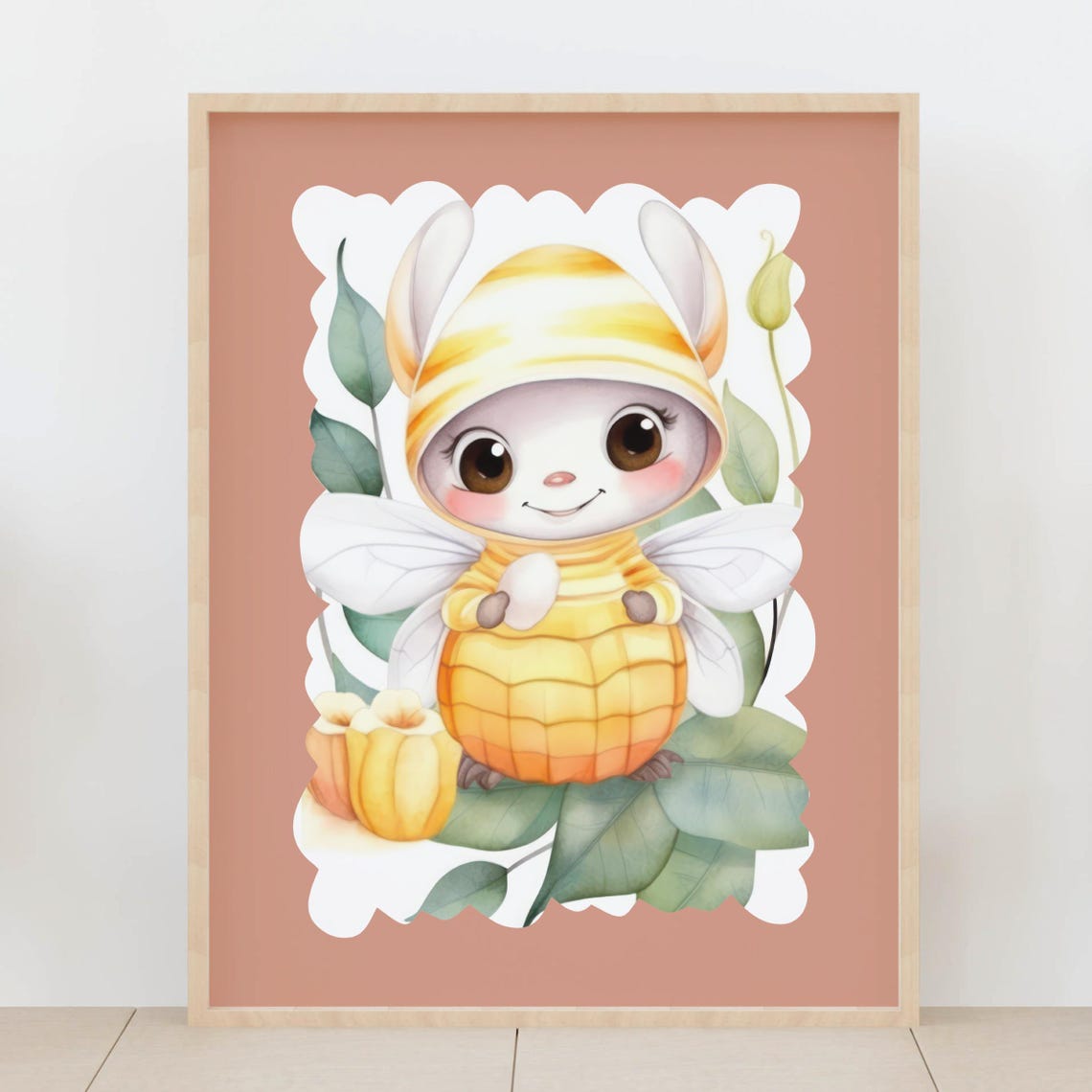 Baby Mouse Bee Costume Watercolor Yellow Sweet Nursery Poster