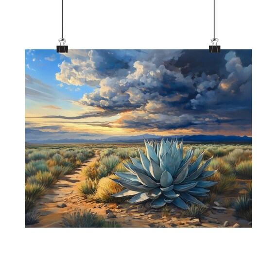 Agave Desert Poster Print Landscape Modern Painting Nature Calm Relaxing Wall Print Airbnb Art Wall Decor