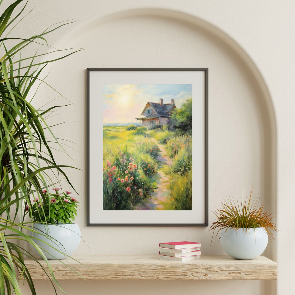 Farmhouse Painting Vintage Countryside Cottage Wall Art Country Nature Landscape Antique Home Decor P 941 - Image 2