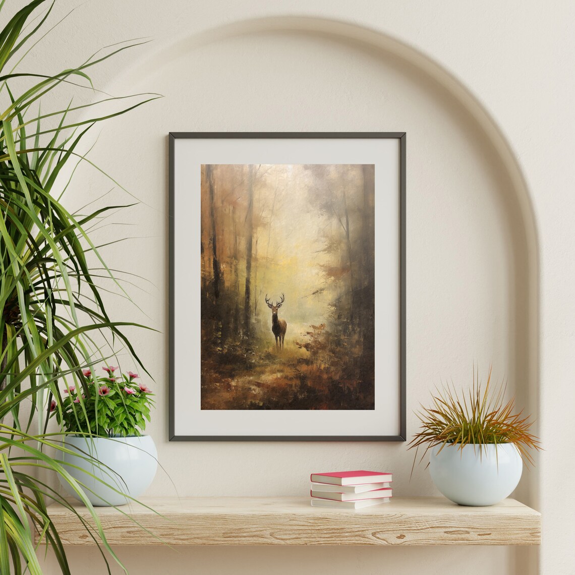 Stag Standing in a Misty Autumn Forest Golden Light Wildlife Poster - Image 2