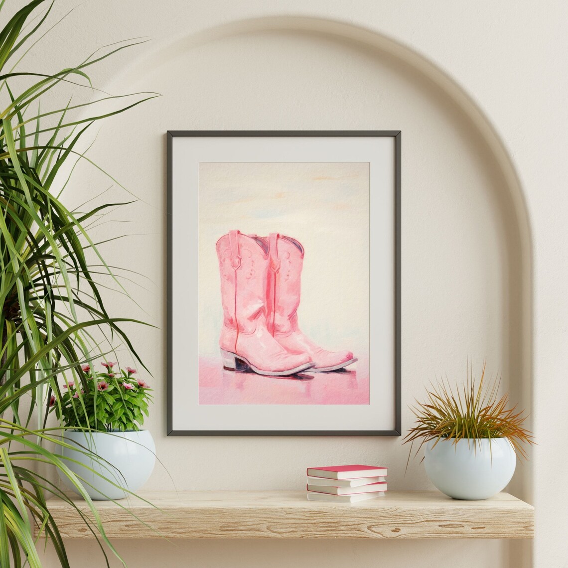 Cowgirl Boots Retro Pink Western Bedroom Art Print - Image 2