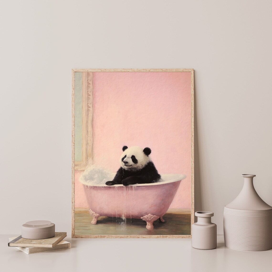 Pink Panda Retro Bathroom Art Print, Pastel Decor - Image 3