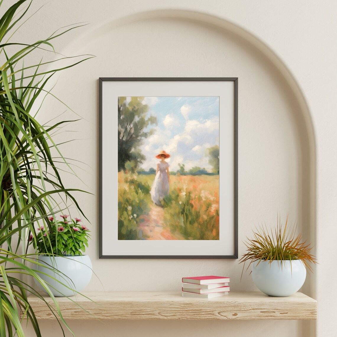 Countryside Woman Painting Retro Aesthetic Wall Art Country Landscape Painting Minimal Bedroom Bathroom Apartment Decor P 182 - Image 2
