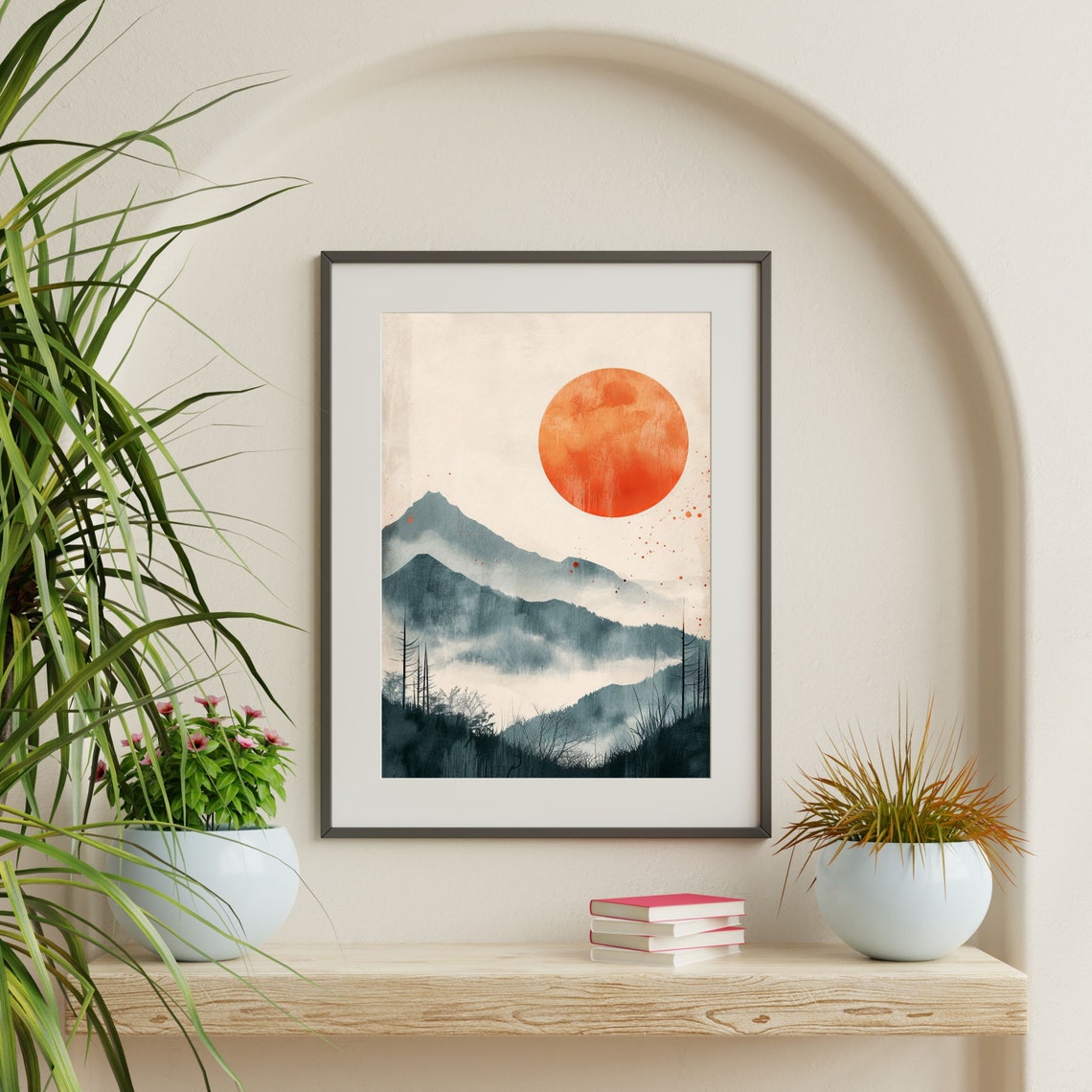 Mountain Landscape Painting Minimalist Abstract Boho Wall Art Trendy Eclectic Mid Century Modern Decor P 474 - Image 2