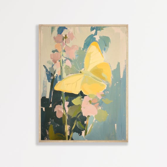 Retro Butterfly Print Minimalist Vintage Floral Wall Art Eclectic Abstract Painting Bedroom Dorm Decor Living Room Artwork 1080