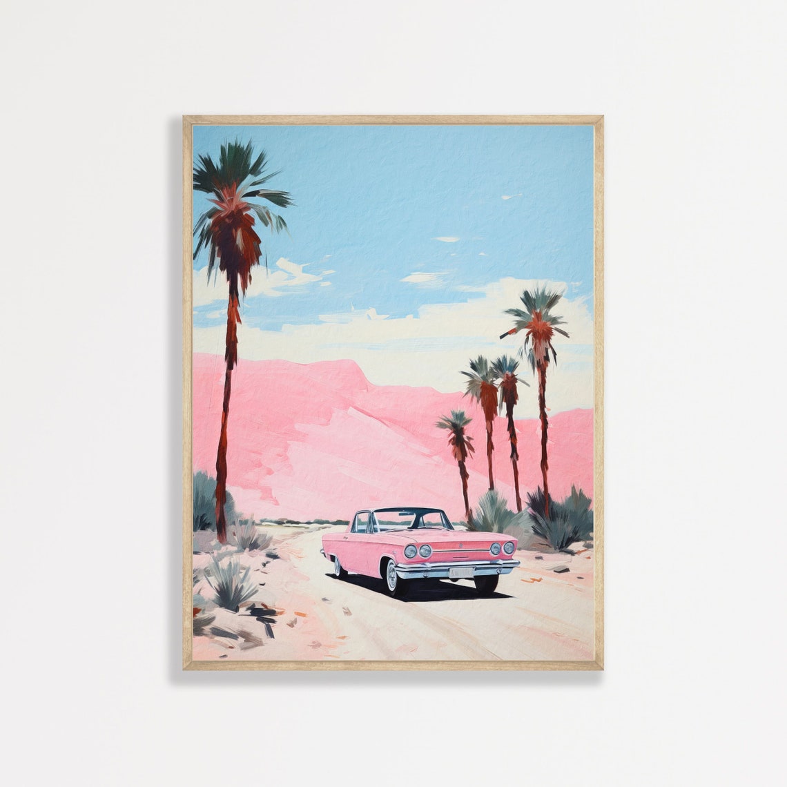 Pink Desert Painting Retro Western Wall Art Minimal Eclectic Boho Home Decor Vintage Poster P 362