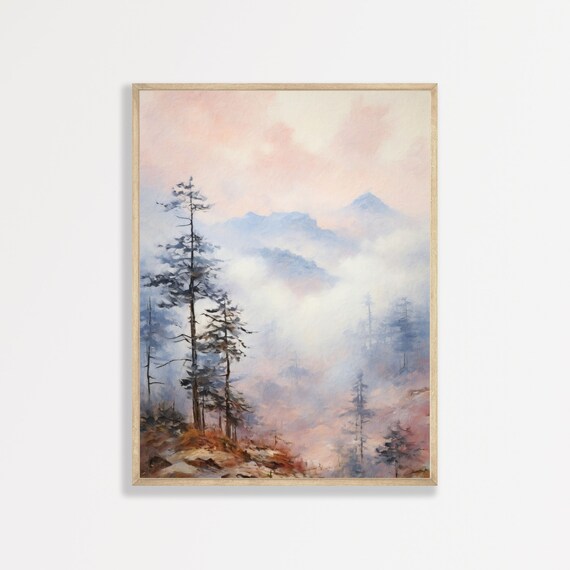 Minimal Tree Top Painting Vintage Landscape Painting Modern Abstract Wall Art Muted Pastel Tone Decor P 309