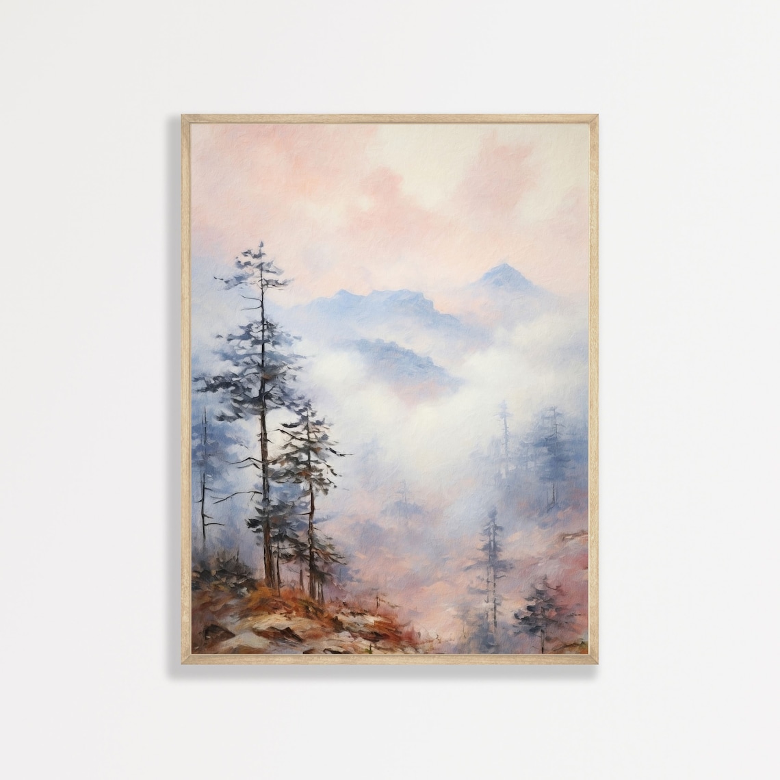 Minimal Tree Top Painting Vintage Landscape Painting Modern Abstract Wall Art Muted Pastel Tone Decor P 309