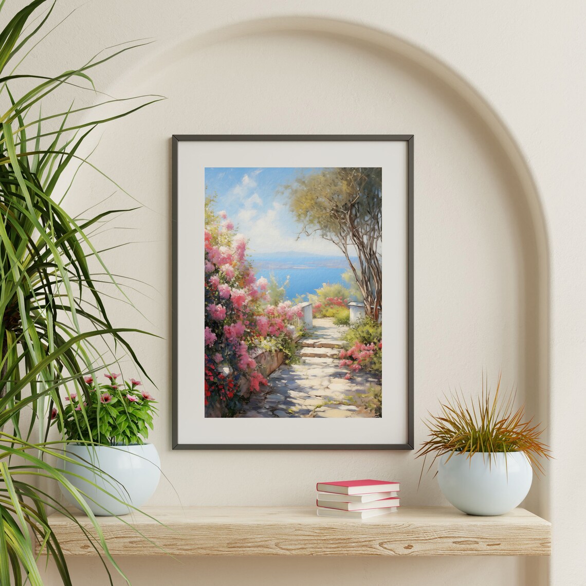 Coastal Garden Retro Italy Travel Poster, Floral Landscape - Image 2