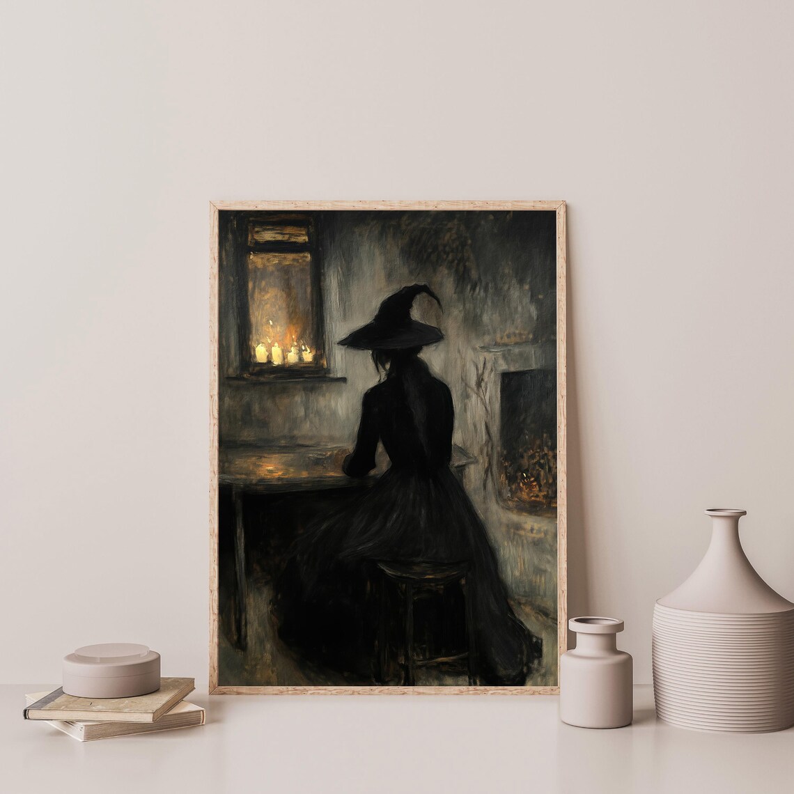 Witch by Candlelight Fireplace Dark Cottage Moody Vintage Art Poster - Image 3