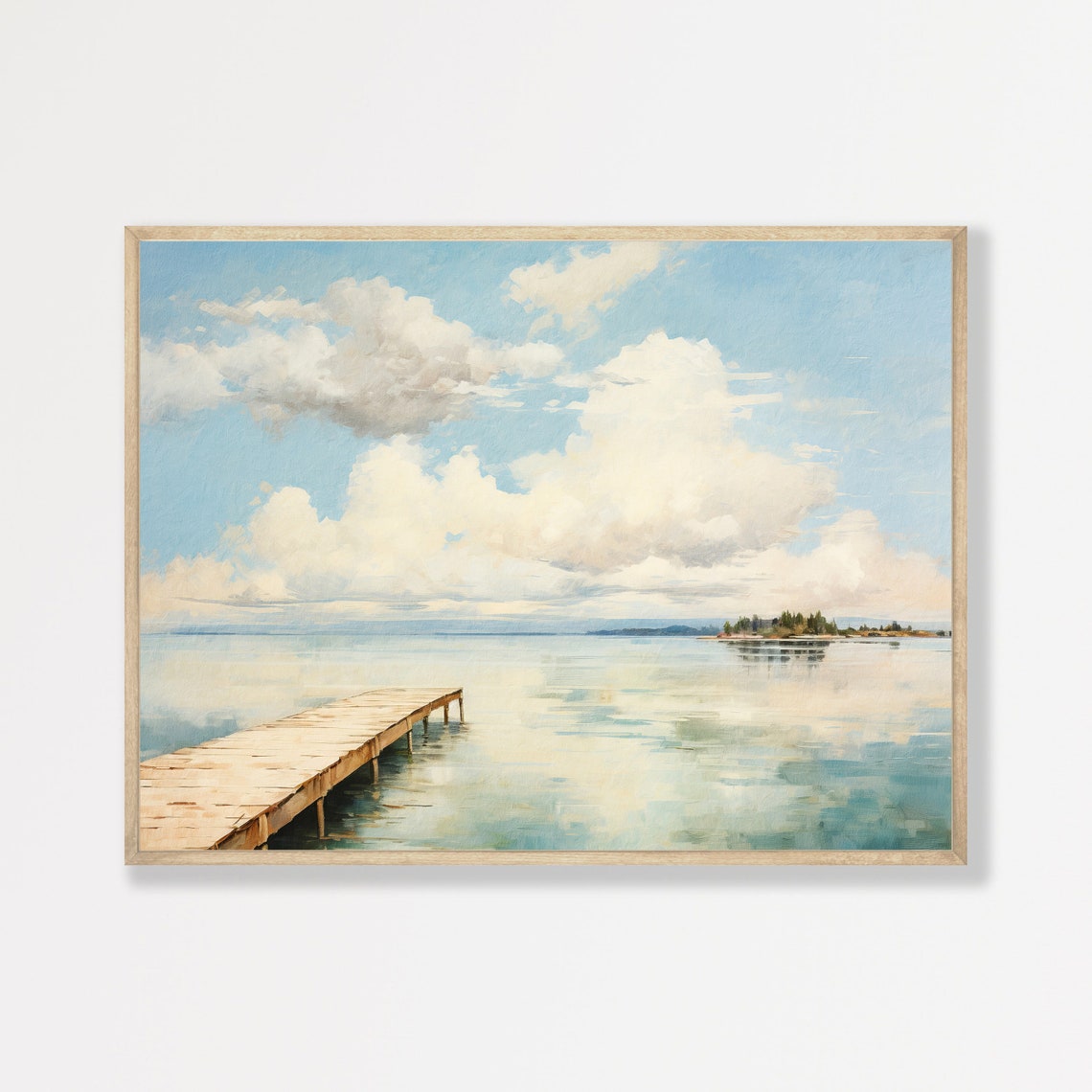 Vintage Lake Painting Antique Lake House Wall Art Minimal Rustic Home Decor P 759